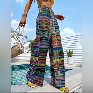 SHEIN  High Waist Plaid Wide Leg Pants